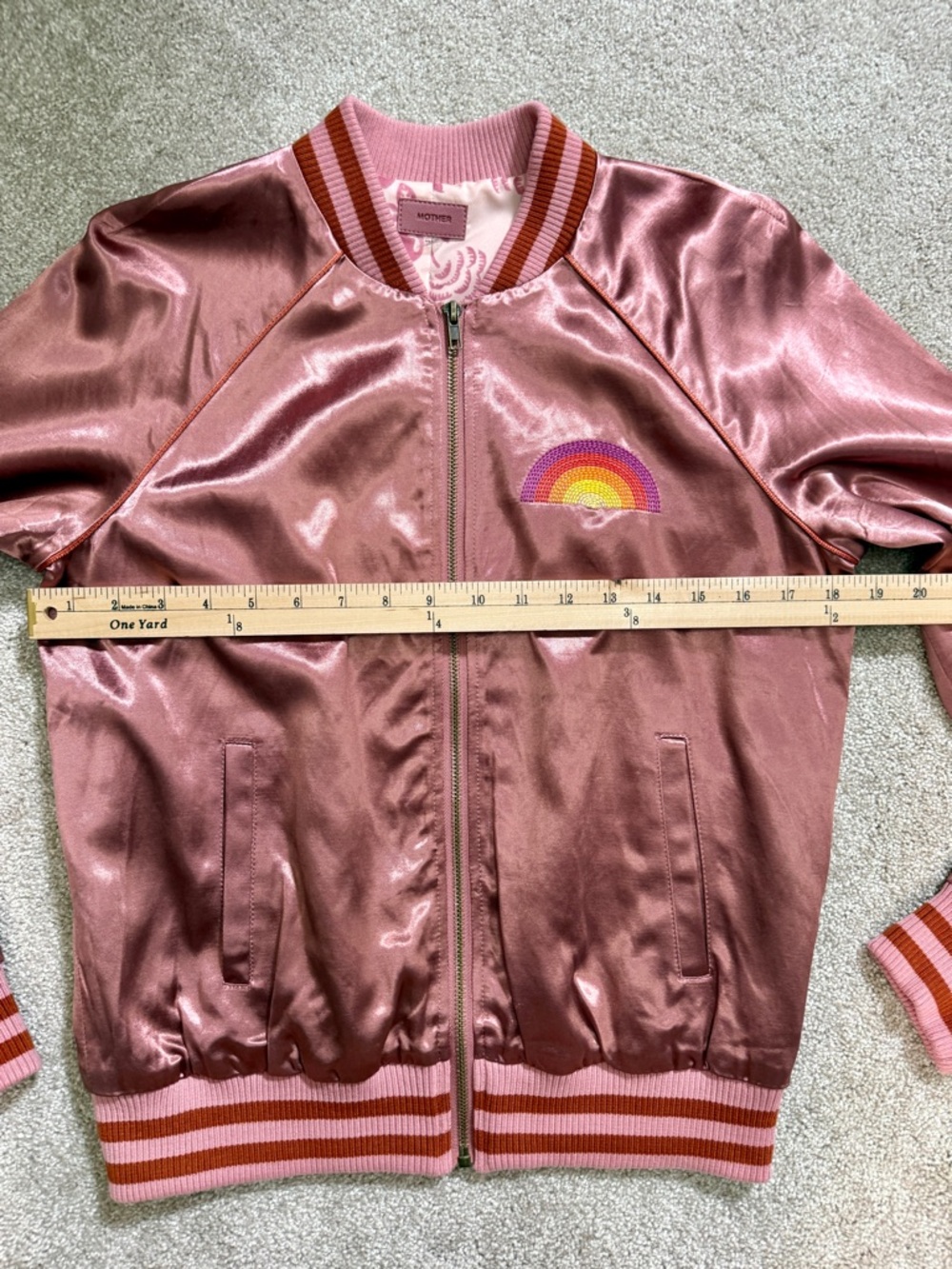 MOTHER “Sunshine City” Satin Letterman Bomber Jacket | size Small | EUC - Picture 8 of 16